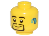 Yellow Minifigure, Head Black Eyebrows and Thin Goatee, Dark Turquoise Hearing Aid Pattern - Hollow Stud