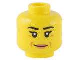 Yellow Minifigure, Head Female Black Eyebrows and Eyelashes, Dark Orange Laugh Lines, Nougat Lips, Closed Mouth Smile Pattern - Hollow Stud
