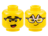 Yellow Minifigure, Head Dual Sided Black Eyebrows, Black and Gold Glasses and Open Mouth / Rabbit Glasses Winking with Lopsided Grin Pattern - Hollow Stud