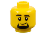 Yellow Minifigure, Head Black Eyebrows and Goatee, Chin Dimple, Lopsided Grin Pattern - Hollow Stud