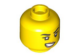 Yellow Minifigure, Head Dual Sided Female Black Eyebrows, Eyelashes, Medium Nougat Lips, and Open Mouth Crooked Grin / Worried Pattern - Hollow Stud