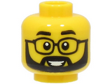 Yellow Minifigure, Head Black Eyebrows, Glasses and Full Beard, Open Mouth Smile Pattern - Hollow Stud