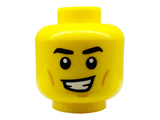 Yellow Minifigure, Head Black Eyebrows, Medium Nougat Chin Dimple and Cheek Lines, Lopsided Open Mouth Smile with Teeth Pattern - Hollow Stud