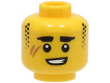Yellow Minifigure, Head Thick Black Eyebrows, Stubble Sideburns, Medium Nougat Scar, Lopsided Open Mouth Smile Pattern - Hollow Stud (BAM)