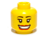 Yellow Minifigure, Head Female with Large Red Lips, Open Mouth Smile with Teeth, Black Eyebrows, Thin Eyelashes and White Pupils Pattern