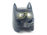 Black Minifigure, Headgear Mask Batman Type 3 Cowl (Open Chin) with Olive Green Goggles with Silver Frames and Tan Dirt Pattern