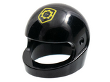 Black Minifigure, Headgear Helmet Standard with Yellow Badge with Minifigure Head Pattern