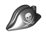 Black Minifigure, Headgear Hat, Pirate Bicorne with Skull and Crossed Cutlasses Pattern