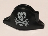 Black Minifigure, Headgear Hat, Pirate Bicorne with Skull with Eyepatch and Wrenches Crossbones Pattern