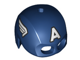 Dark Blue Minifigure, Headgear Helmet Mask, Hole on Top with White 'A' and Wings on Sides Pattern (Captain America)