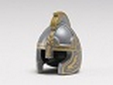 Flat Silver Minifig, Headgear Helmet Castle with Cheek Protection and Comb with Gold Trim Pattern (Eomer)