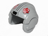 Light Bluish Gray Minifig, Headgear Helmet SW Rebel Pilot with Red T-16 Skyhopper Pilot Logo and Two Black Stripes Pattern