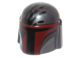 Pearl Dark Gray Minifig, Headgear Helmet with Holes, SW Mandalorian with Dark Red Visor and Black Handprint Pattern