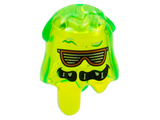 Trans-Bright Green Minifigure, Headgear Slime with Orange Sunglasses, Silver Striped Lenses, Black Mouth Pattern