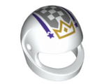 White Minifigure, Headgear Helmet Motorcycle (Standard) with Gold Crown, Dark Purple Stars and Stripes and Dark Bluish Gray Checkered Pattern
