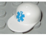 White Minifigure, Headgear Cap - Long Flat Bill with Blue EMT Star of Life Pattern