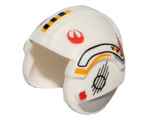 White Minifig, Headgear Helmet SW Rebel Pilot with Red Rebel Logo and Black and Yellow Stripes Pattern (Y-Wing Pilot)