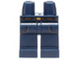 Dark Blue Hips and Legs with Reddish Brown Belt, Gold Oval Buckle and Pockets with Tan Stitching Jeans Pattern