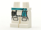 White Minifigure, Legs with Hips - Monochrome with Medium Azure Sash, Pouch, and Knee Pads Pattern