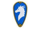 Light Bluish Gray Minifigure, Shield Ovoid with Gold Border and White Dragon Head on Blue Background (Symbol of Bahamut) Pattern