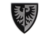 Light Bluish Gray Minifigure, Shield Triangular with Black and Silver Falcon with Black Border Pattern