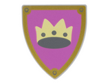 Light Bluish Gray Minifigure, Shield Triangular with Crown on Light Purple Background with Gold Border Pattern
