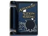 Black Minifigure, Utensil Book Cover with 'ADVANCED POTION-MAKING' and Black Smoking Cauldron on Dark Blue Background Pattern (Sticker) - Set 76399