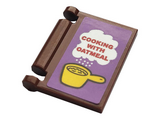 Reddish Brown Minifigure, Utensil Book Cover with Red 'COOKING WITH OATMEAL', White Steam, and Yellow Pan on Medium Lavender Background Pattern (Sticker) - Set 21324