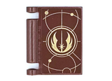 Reddish Brown Minifigure, Utensil Book Cover with Gold Circles, Curved Lines, Dots, and SW Jedi Order Insignia Pattern