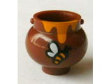 Reddish Brown Minifigure, Utensil Pot Small with Handle Holders and Dripping Honey and Bee Pattern