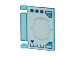 Trans-Light Blue Minifigure, Utensil Book Cover with Spaceship Control Panel, Dark Blue Gauges, Squares and Triangle and White Targeting Circle on Head-Up Display (HUD) Pattern