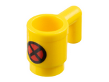 Yellow Minifigure, Utensil Cup with Black and Red X-Men Logo Pattern