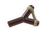 Dark Brown Minifigure, Weapon Slingshot with Dark Tan Band Pattern