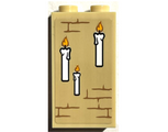 Tan Panel 1 x 2 x 3 with Side Supports - Hollow Studs with 3 Candles and Bricks Pattern 2 (Sticker) - Set 76399