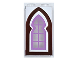 Trans-Clear Panel 1 x 2 x 3 with Side Supports - Hollow Studs with Reddish Brown Arched Window with Medium Lavender Lattice on White Background Pattern