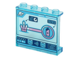 Trans-Light Blue Panel 1 x 4 x 3 with Side Supports - Hollow Studs with Control Screen with Metallic Pink Crystal and Battery Charge, Space Logo and Minifigures Pattern