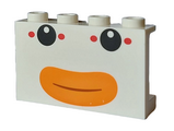 White Panel 1 x 4 x 2 with Side Supports - Hollow Studs with Clown Car Face with Black Eyes, 4 Red Ovals and Closed Mouth with Orange Lips Pattern