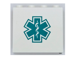 White Panel 1 x 4 x 3 with Side Supports - Hollow Studs with Dark Turquoise EMT Star of Life Pattern