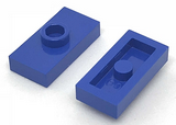 Blue Plate, Modified 1 x 2 with 1 Stud without Groove (Jumper)