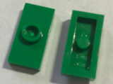 Green Plate, Modified 1 x 2 with 1 Stud without Groove (Jumper)