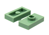 Sand Green Plate, Modified 1 x 2 with 1 Stud without Groove (Jumper)