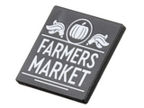 Black Road Sign 2 x 2 Square with Open O Clip with White Pumpkin, Plumes, and 'FARMER'S MARKET' Pattern