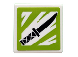White Road Sign 2 x 2 Square with Open O Clip with Black Knife on Lime and White Background Pattern (Sticker) - Set 71708
