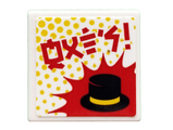 White Road Sign 2 x 2 Square with Open O Clip with Red Ninjago Logogram 'HATS!', Black Hat and Yellow Dots Pattern (Sticker) - Set 71708