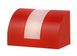 Red Slope, Curved 1 x 2 with Wide Vertical White Stripe Pattern (Super Mario Boomerang Bro / Fire Bro / Hammer Bro / Ice Bro Hat Back)