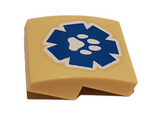 Tan Slope, Curved 2 x 2 x 2/3 with White Paw Print on Blue Wildlife Rescue Logo Pattern