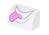 White Slope, Curved 1 x 2 with Dark Bluish Gray Open Mouth Smile with Bright Pink Tongue Pattern (Super Mario Polterpup Lower Face)