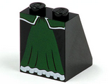 Black Slope 65 2 x 2 x 2 with Bottom Tube with Minifigure Dress/Skirt/Robe, Dark Green Panel with White Trim Pattern