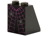 Black Slope 65 2 x 2 x 2 with Bottom Tube with Dress with Magenta Spider Web and 2 Dark Bluish Gray Spiders Pattern