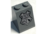 Dark Bluish Gray Slope 65 2 x 2 x 2 with Bottom Tube with Black and Light Bluish Gray Hogwarts Coat of Arms Crest Pattern (Sticker) - Set 76399